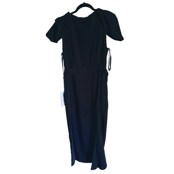 NWT Mac Duggal Black Crepe Belted Tulip Sleeve Midi Dress 8 Quiet Luxury Career - Picture 6 of 13